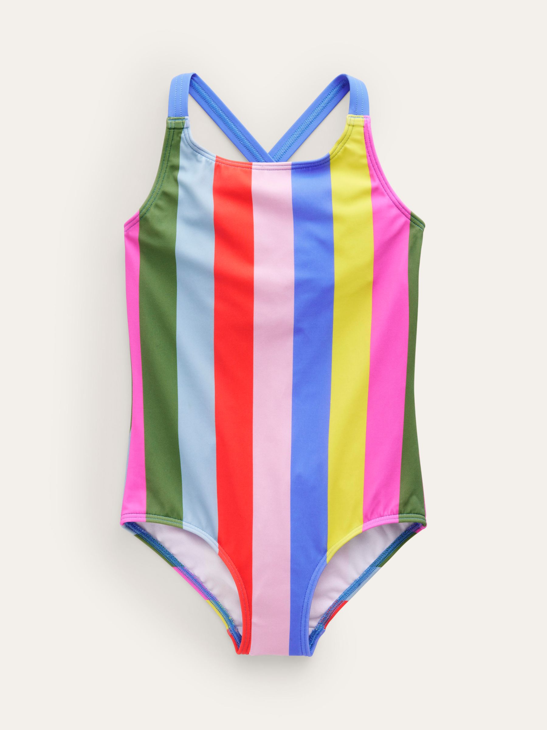 Mini Boden Kids' Cross Back Stripe Swimsuit, Multi, 2-3 years