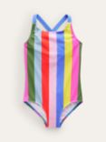 Mini Boden Kids' Cross Back Stripe Swimsuit, Multi