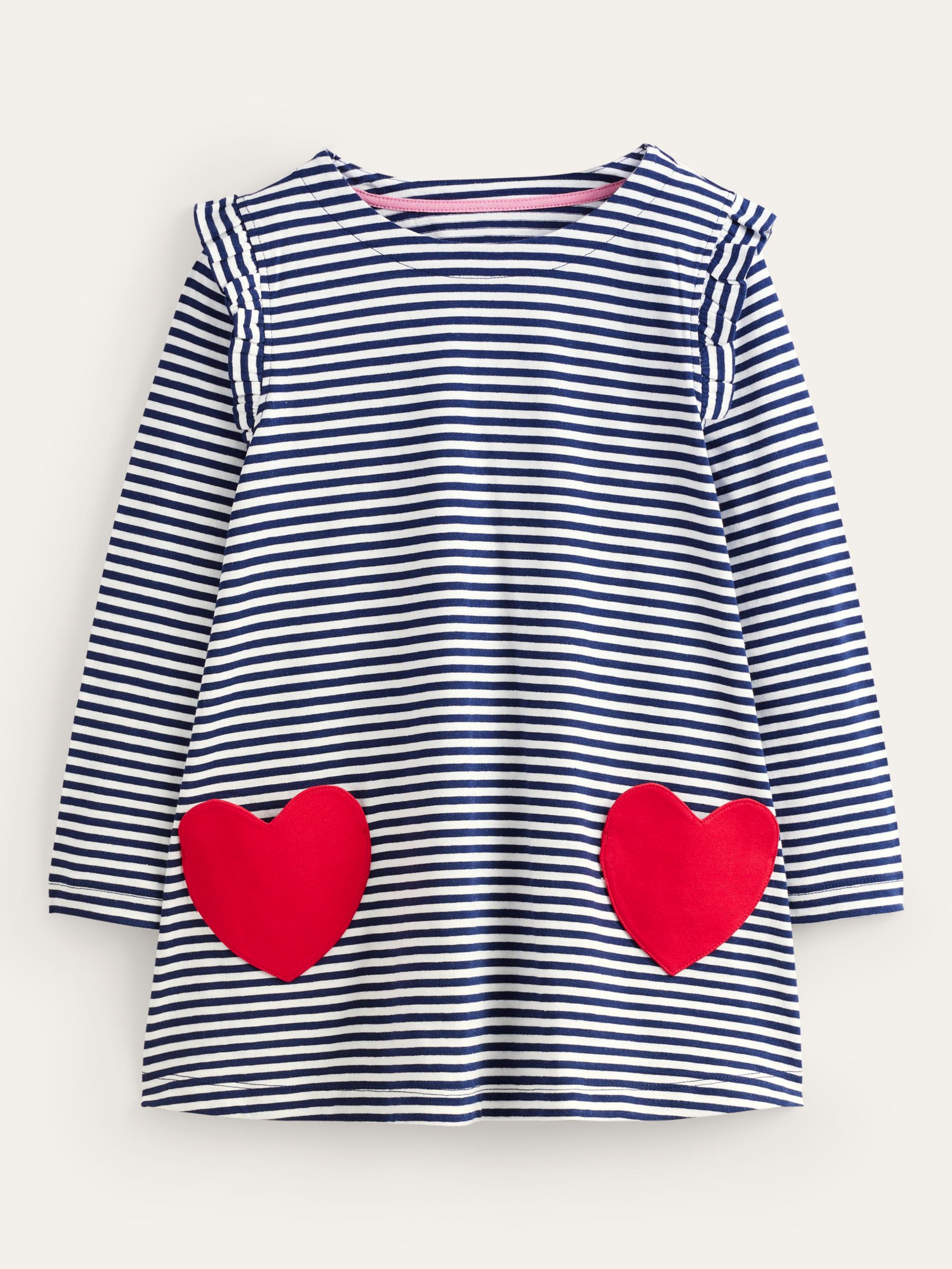 Mini Boden Kids' Heart Pocket Striped Tunic, Navy/Ivory at John Lewis ...