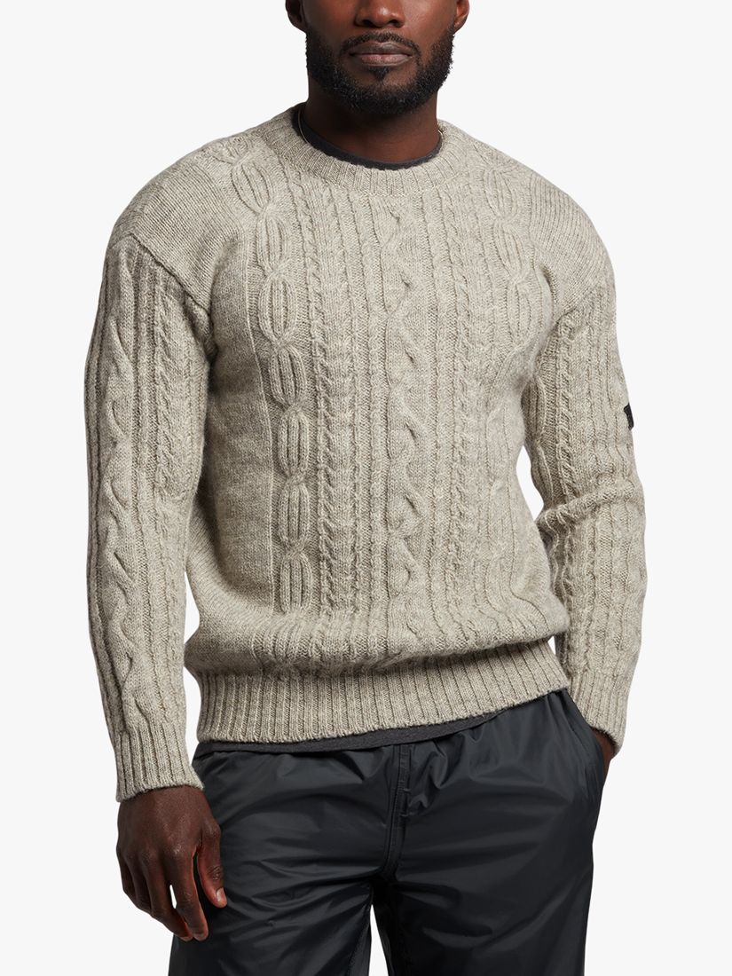 Lyle & Scott Waxed Cable Knit Wool Jumper, Putty at John Lewis & Partners