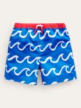 Mini Boden Kids' Printed Swim Shorts, Blue Shark Wave