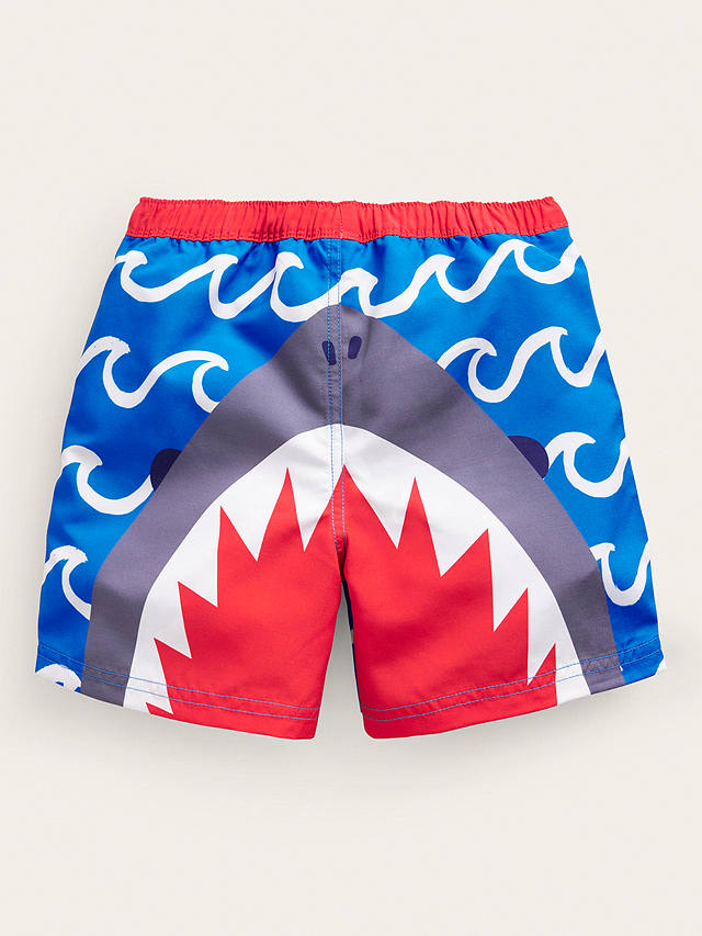 Mini Boden Kids' Printed Swim Shorts, Blue Shark Wave