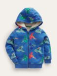 Mini Boden Kids' Shaggy Lined Dragon Print Hoodie, Bluejay, Bluejay