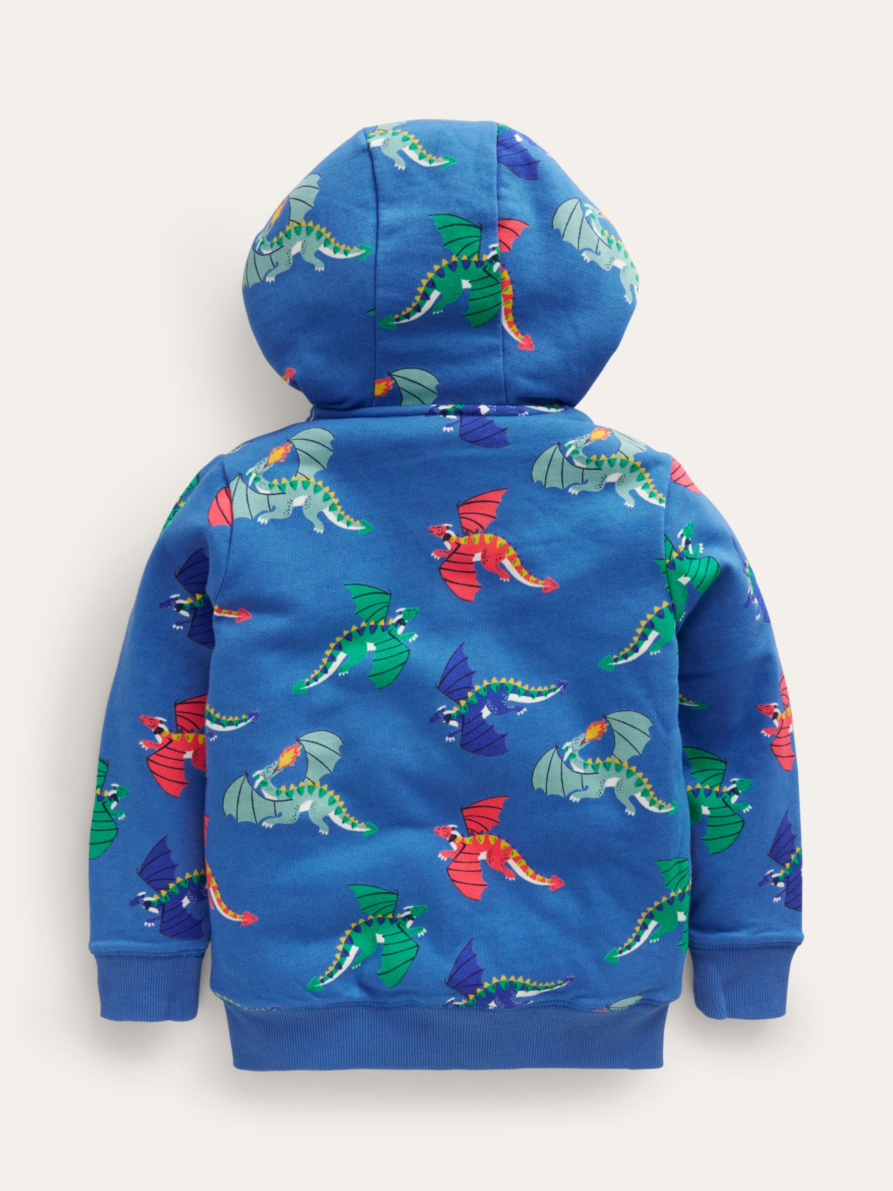 Buy Mini Boden Kids' Shaggy Lined Dragon Print Hoodie, Bluejay Online at johnlewis.com