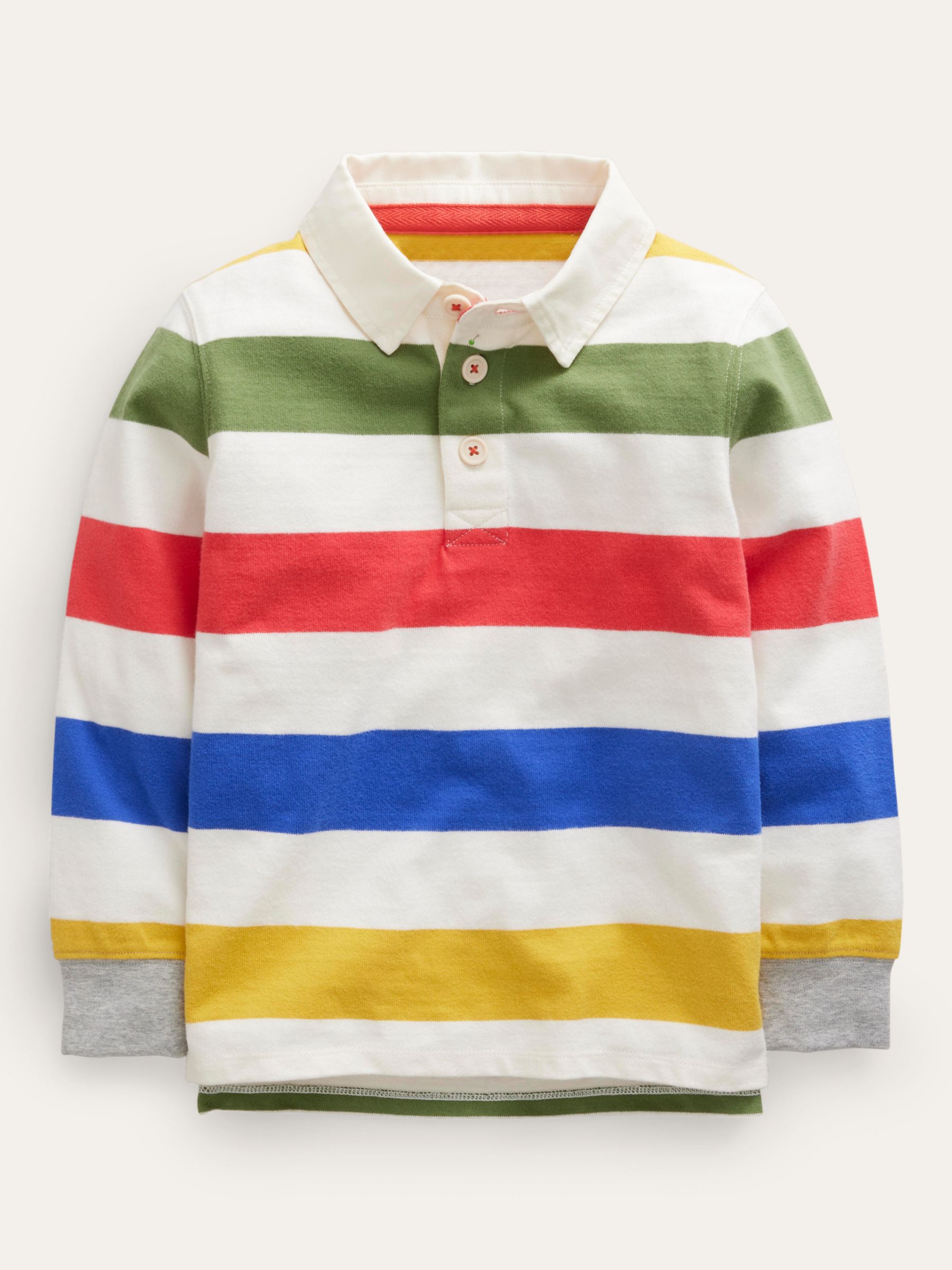 Mini Boden Kids' Stripe Classic Rugby Shirt, Jam/Blue/Lemon/Green at ...