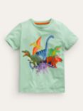 Mini Boden Kids' Riso Dinosaur Printed T-Shirt, Pistachio/Multi, Pistachio/Multi