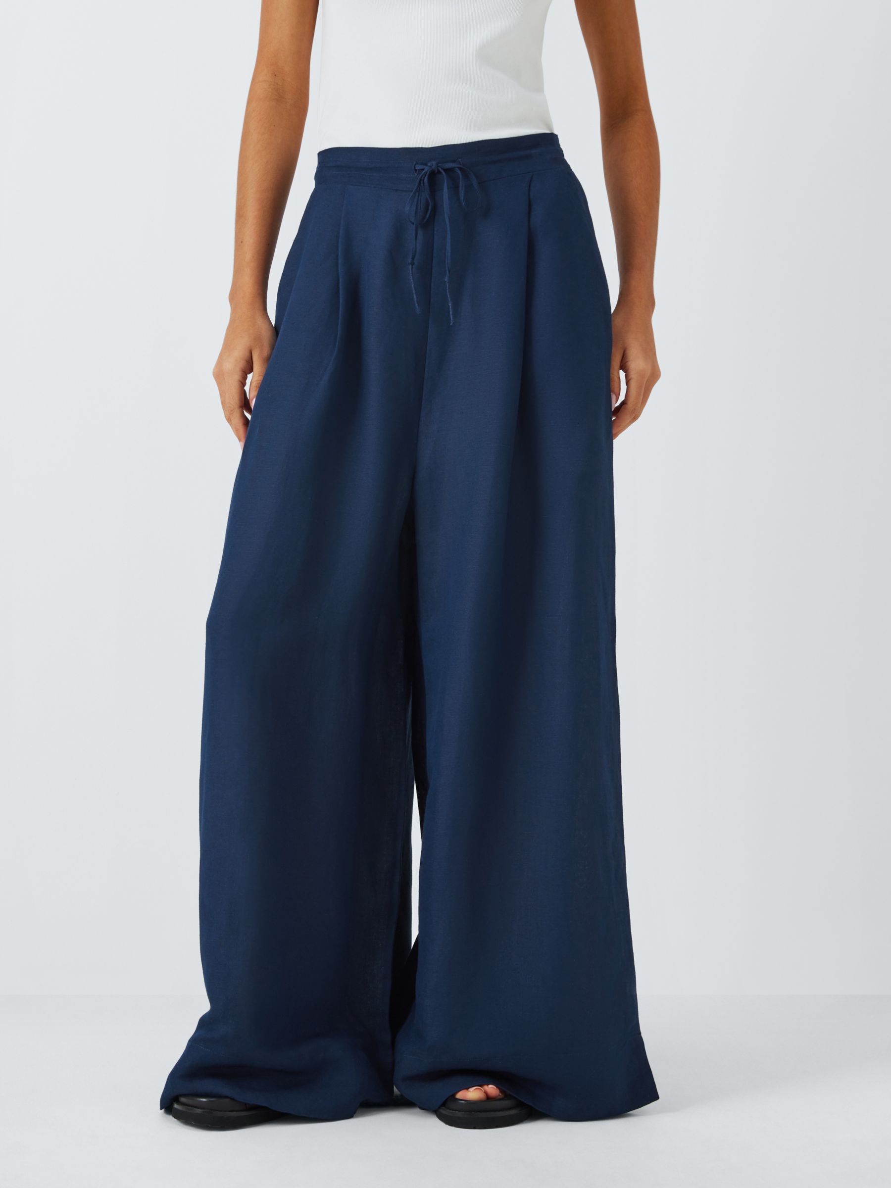 John Lewis Linen Blend Wide Leg Beach Trousers