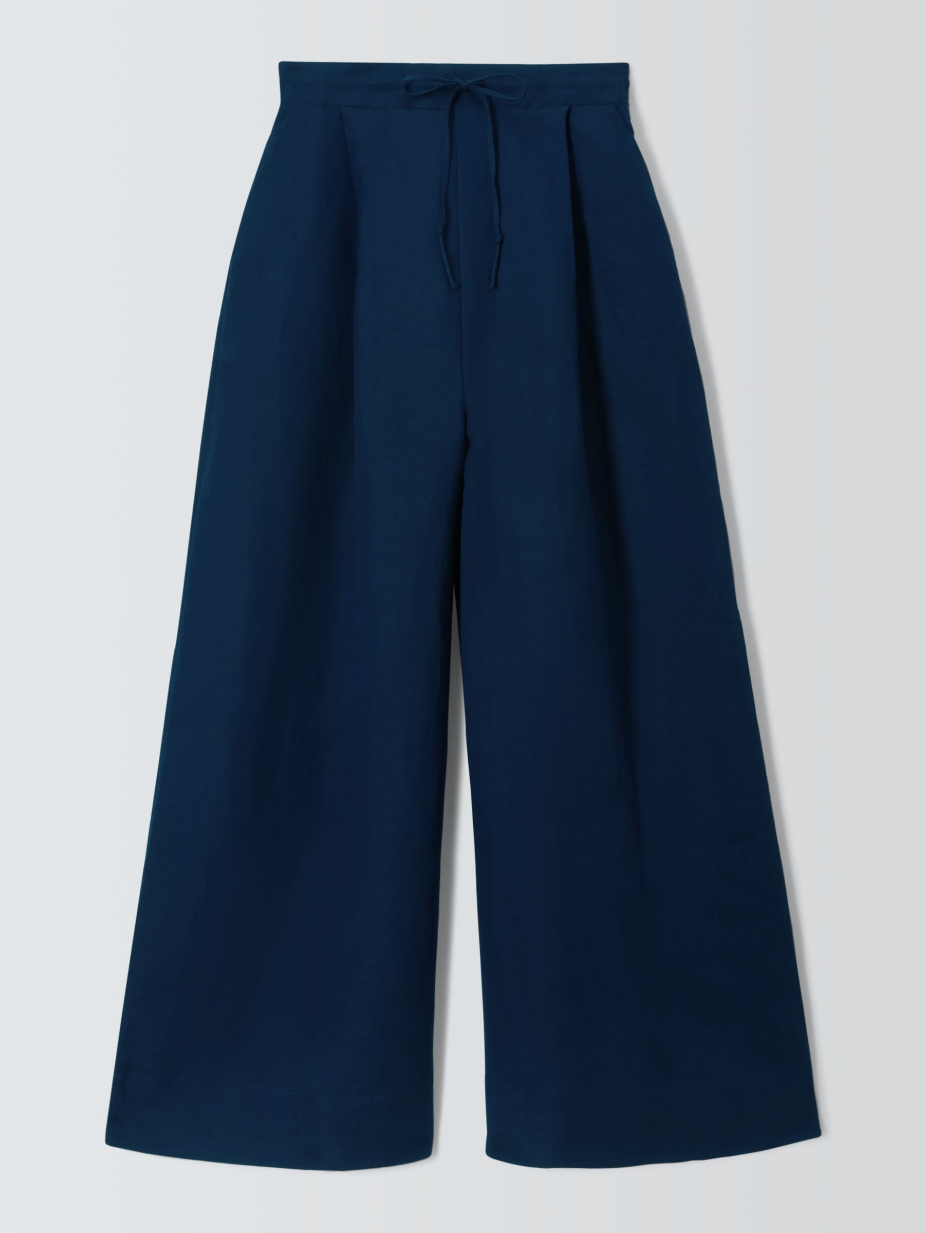 John Lewis Linen Blend Wide Leg Beach Trousers, Navy, S