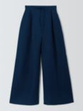 John Lewis Linen Blend Wide Leg Beach Trousers, Navy