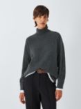 John Lewis Cashmere Ribbed Roll Neck Jumper, Charcoal