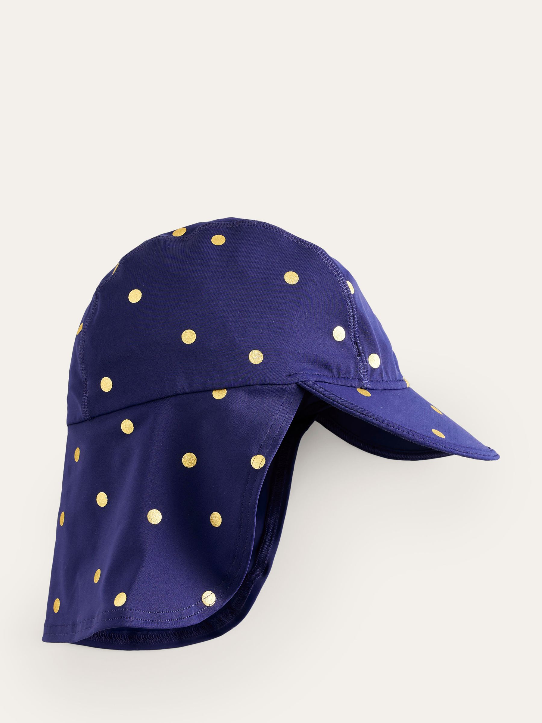 Mini Boden Kids' Spot Printed Sun-Safe Swim Hat, Navy/Foil, 12-24 months