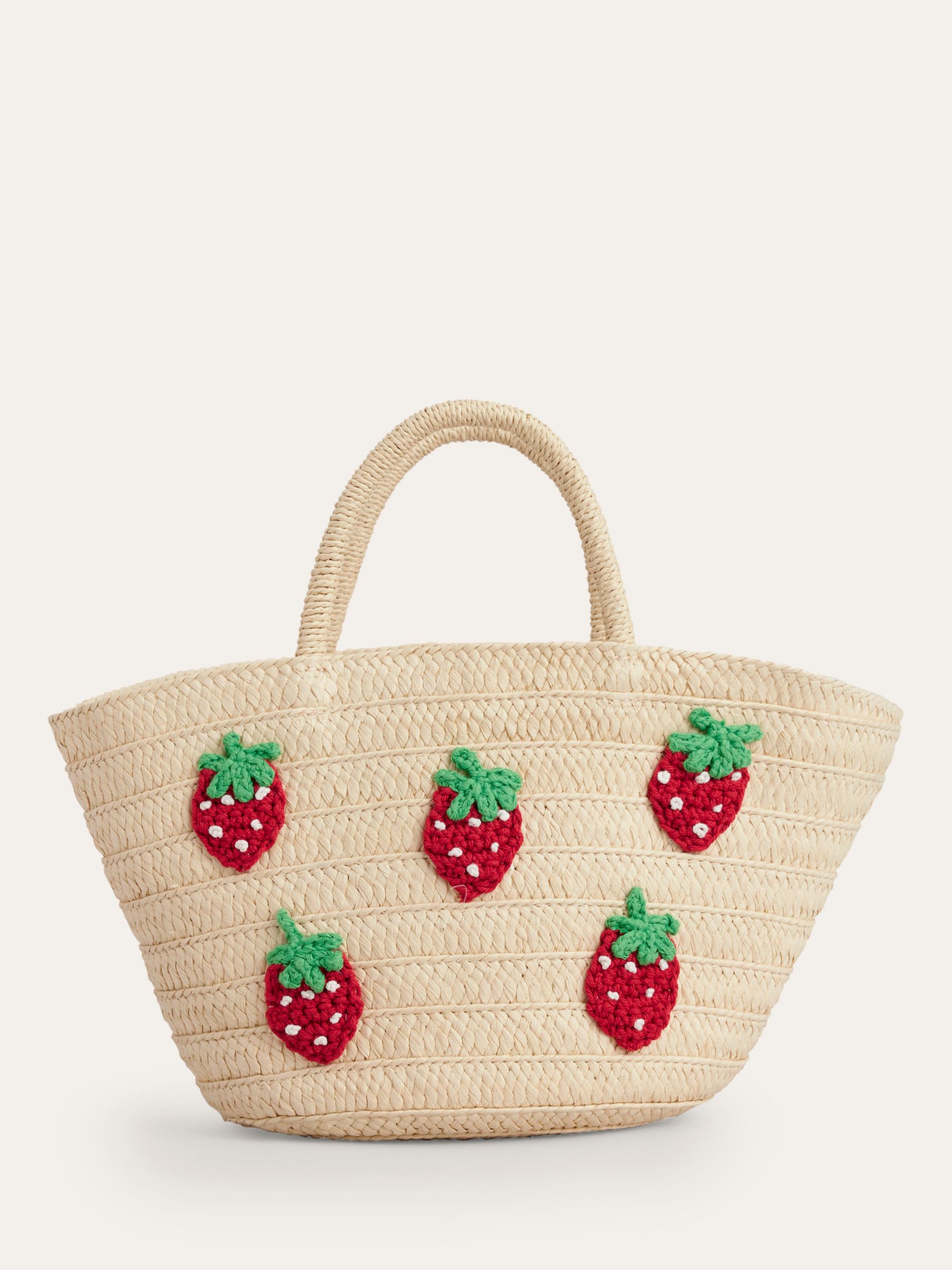 Mini Boden Kids' Emrboidered Strawberry Basket Bag, Neutral, One Size