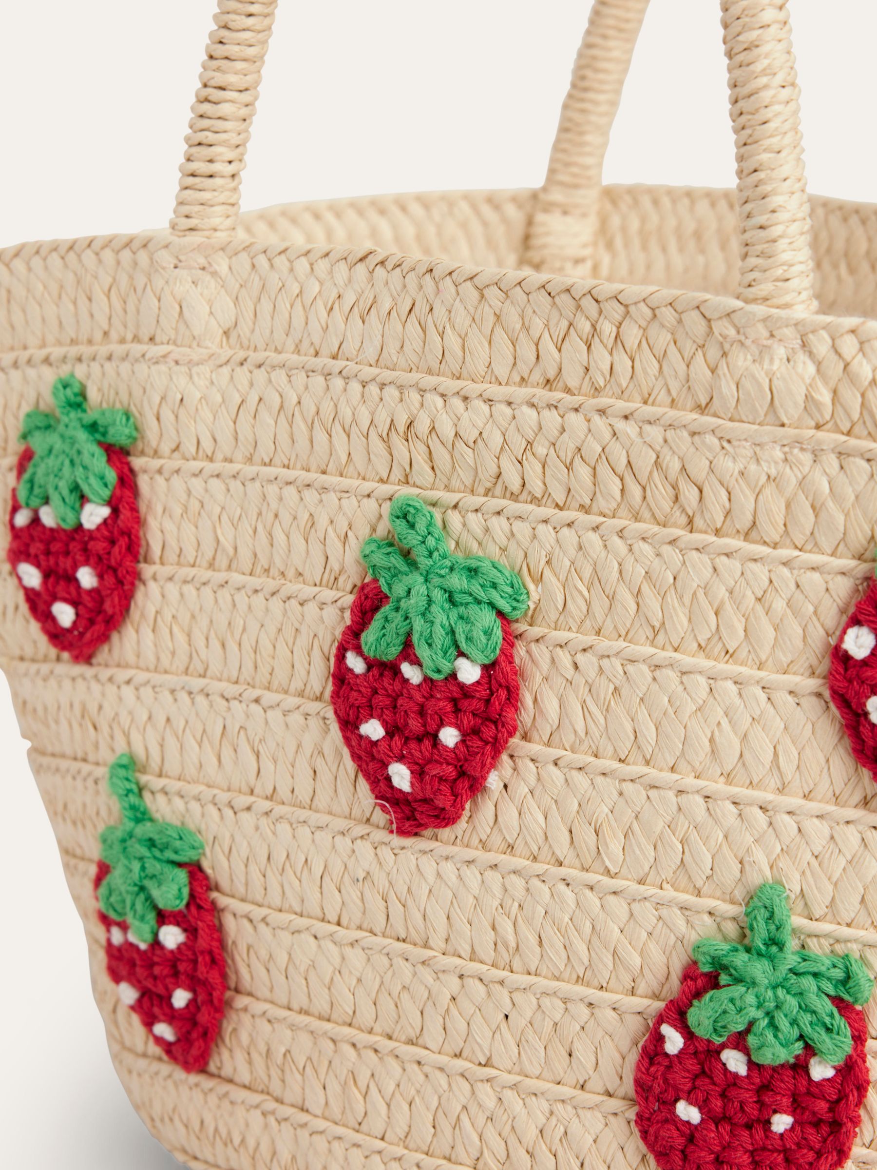 Buy Mini Boden Kids' Emrboidered Strawberry Basket Bag, Neutral Online at johnlewis.com