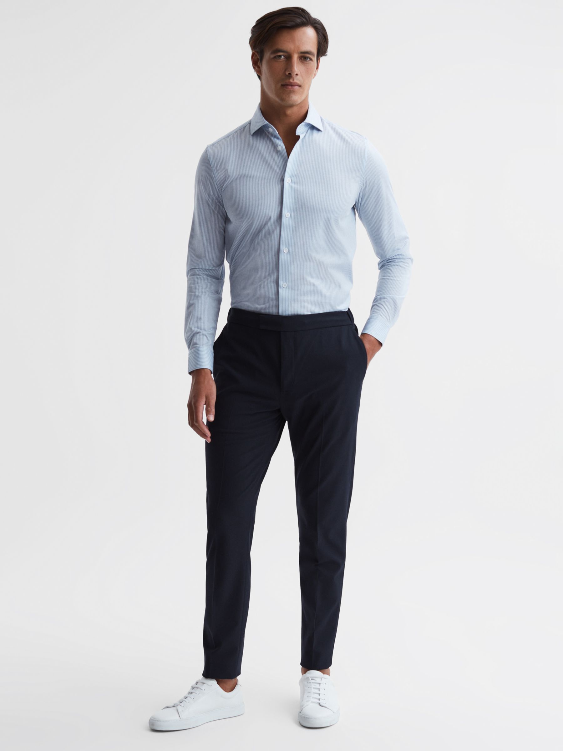 Reiss Found Slim Trousers, Navy at John Lewis & Partners