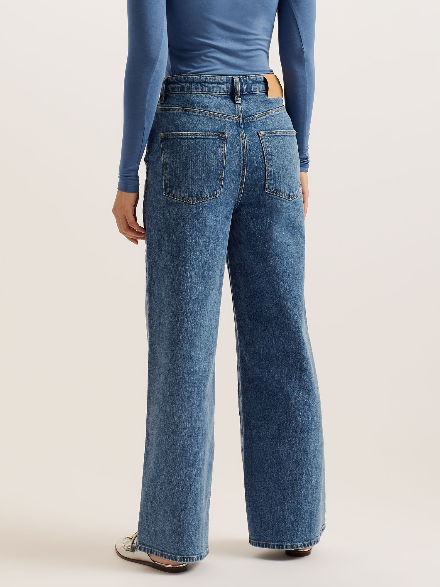 Ted Baker Nass Wide Leg Jeans, Mid Blue, 25R
