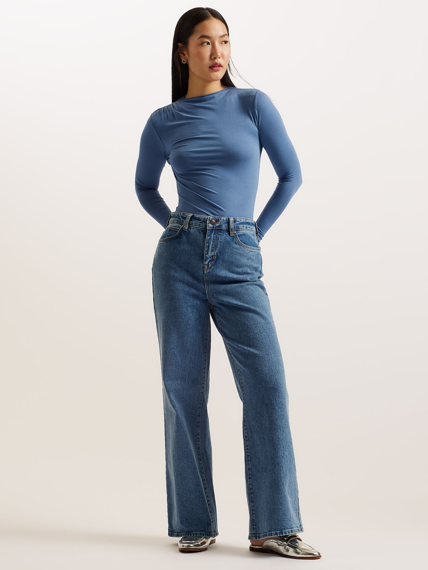Ted Baker Nass Wide Leg Jeans, Mid Blue, 25R