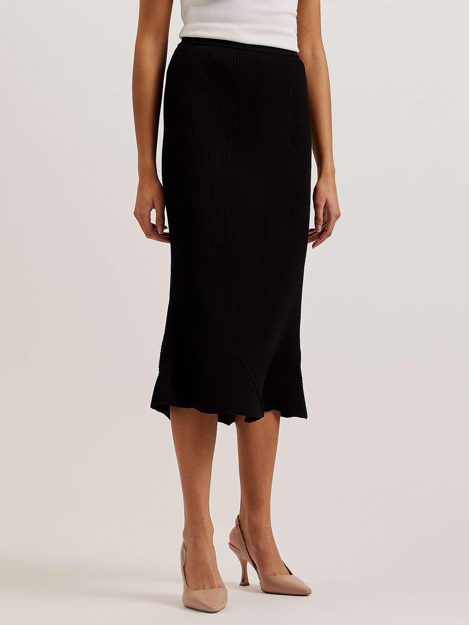 Buy Ted Baker Velenaa Rib Knit Bodycon Midi Skirt, Black Online at johnlewis.com