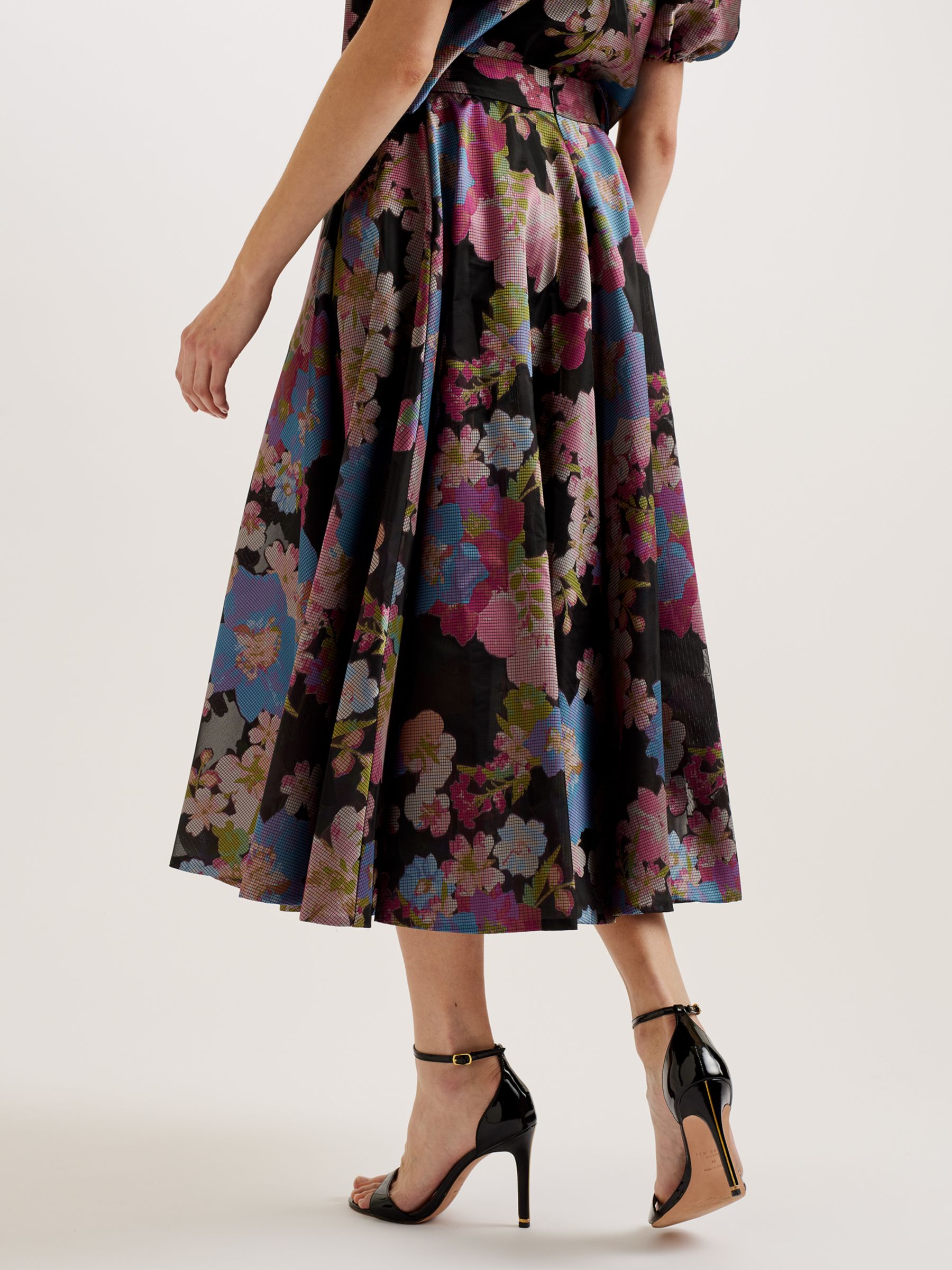 Ted Baker Bursa Jacquard Floral Midi Skirt, Black/Multi, 12