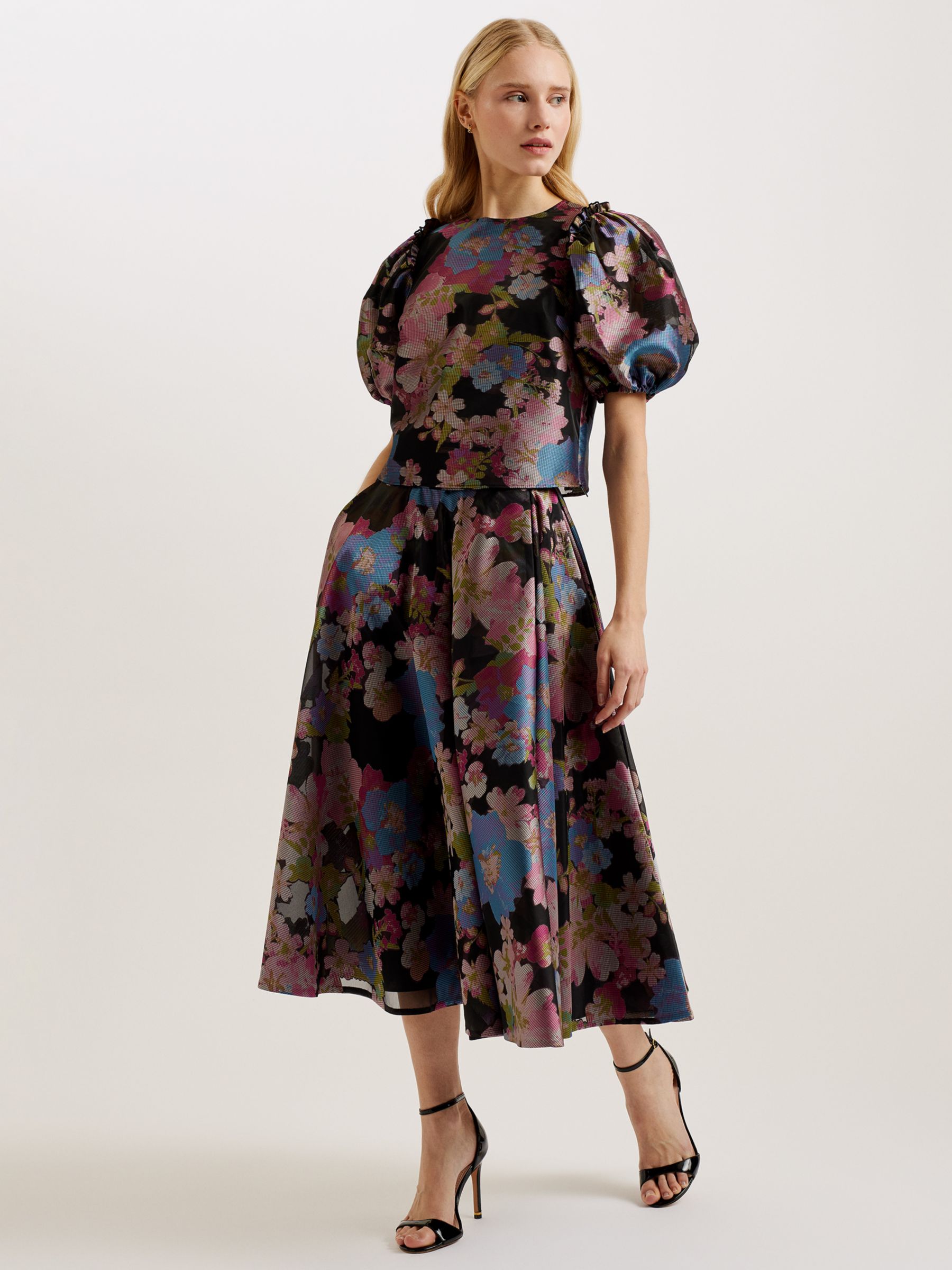 Buy Ted Baker Bursa Jacquard Floral Midi Skirt, Black/Multi Online at johnlewis.com