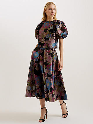 Ted Baker Bursa Jacquard Floral Midi Skirt, Black/Multi