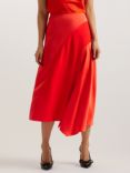 Ted Baker Bolsena Asymmetric Hem Satin Midi Skirt, Red, Red