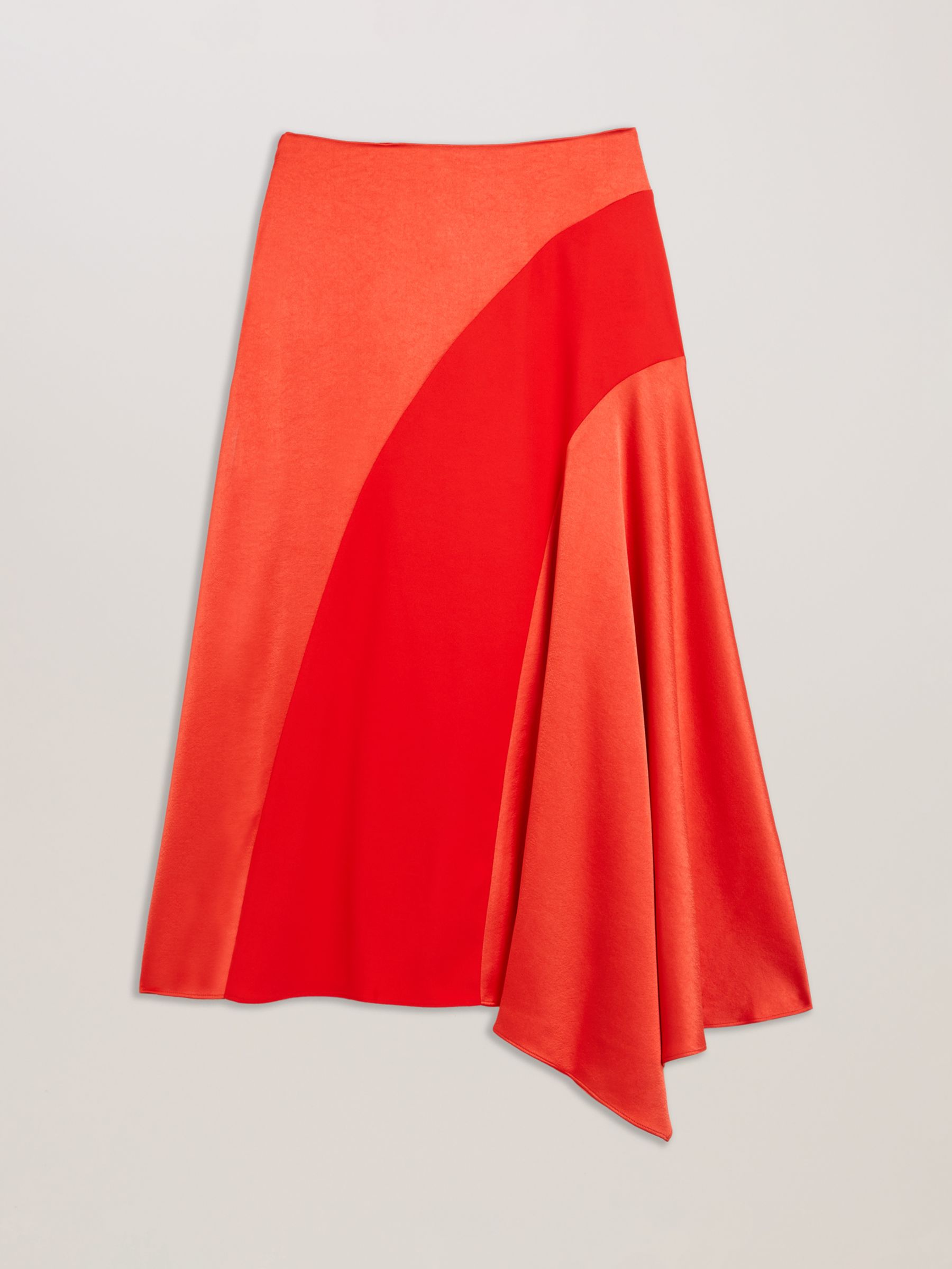 Ted Baker Bolsena Asymmetric Hem Satin Midi Skirt, Red, 10