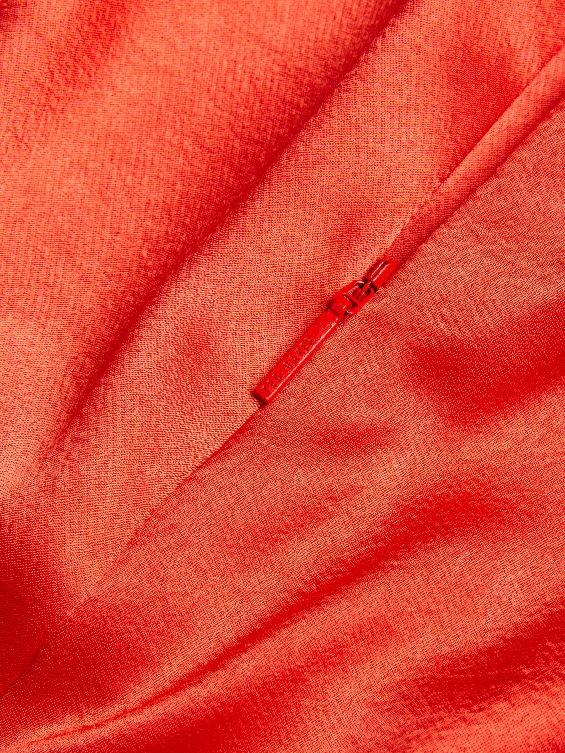 Ted Baker Bolsena Asymmetric Hem Satin Midi Skirt, Red, 10