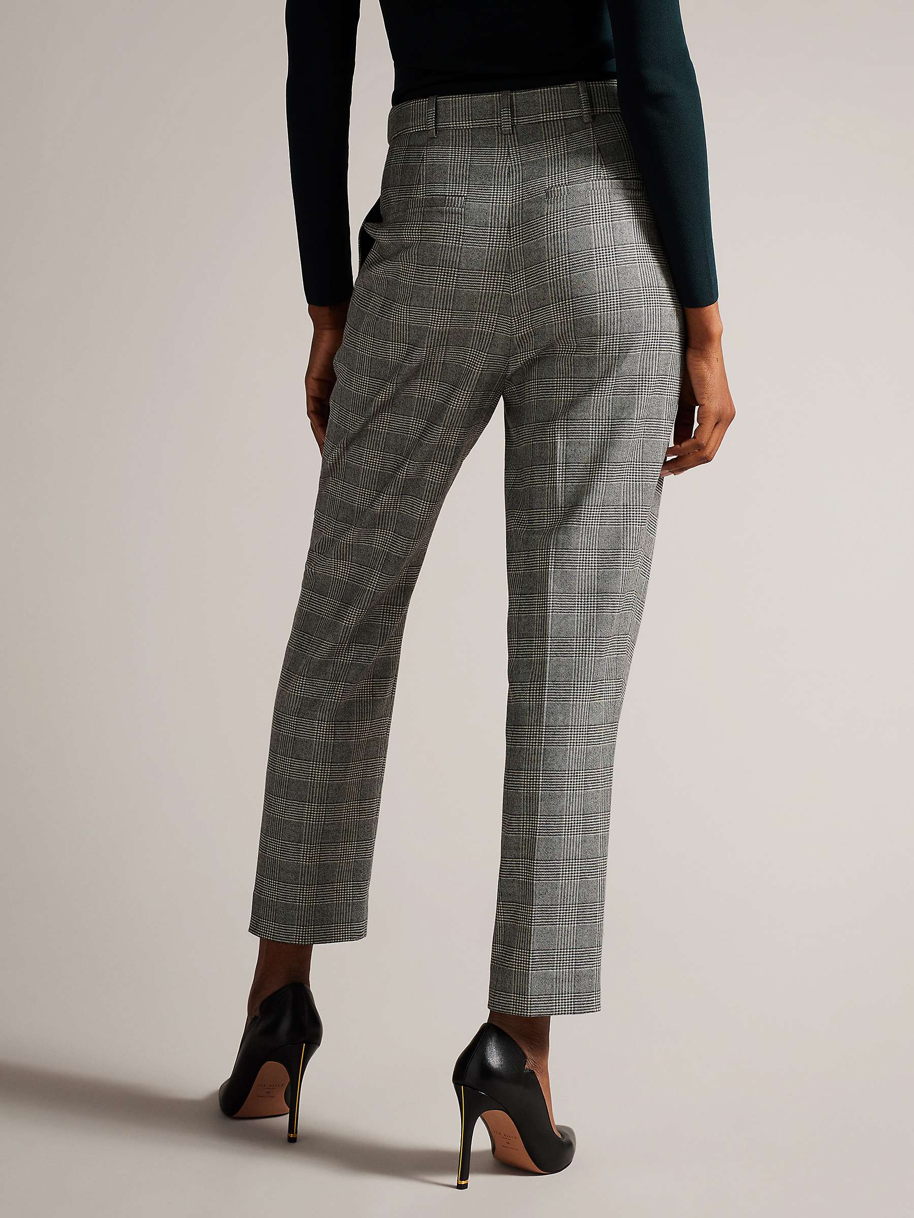 Buy Ted Baker Jommial Pleat Front Tapered Leg Check Wool Blend Trousers, Black Online at johnlewis.com