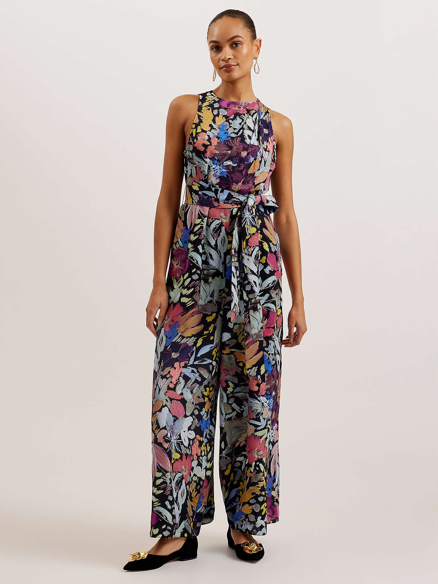 Buy Ted Baker Orta Floral Print Wide Leg Jumpsuit, Black/Multi Online at johnlewis.com