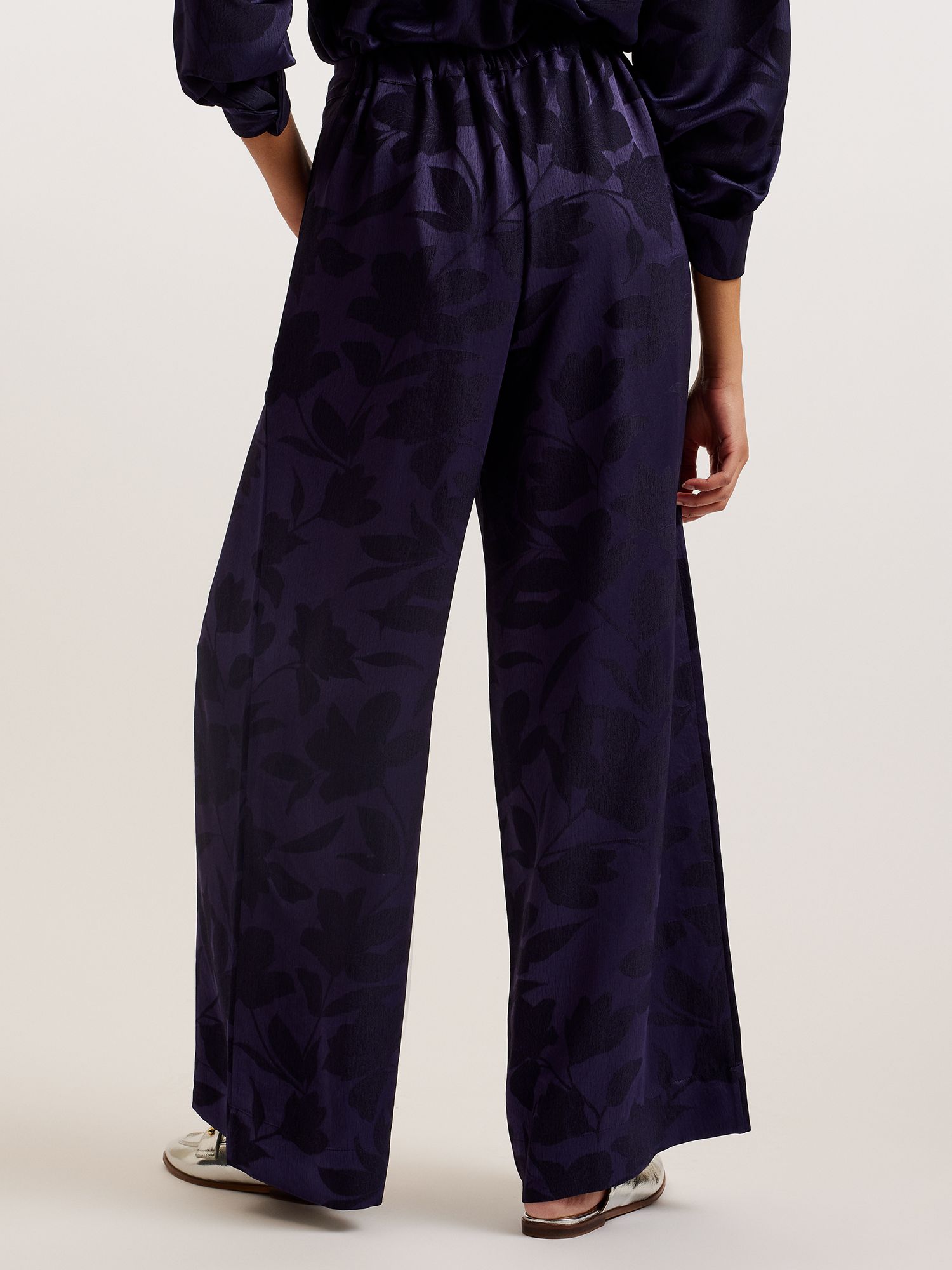 Ted Baker Maurah Jacquard Floral Wide Leg Trousers, Navy, 10