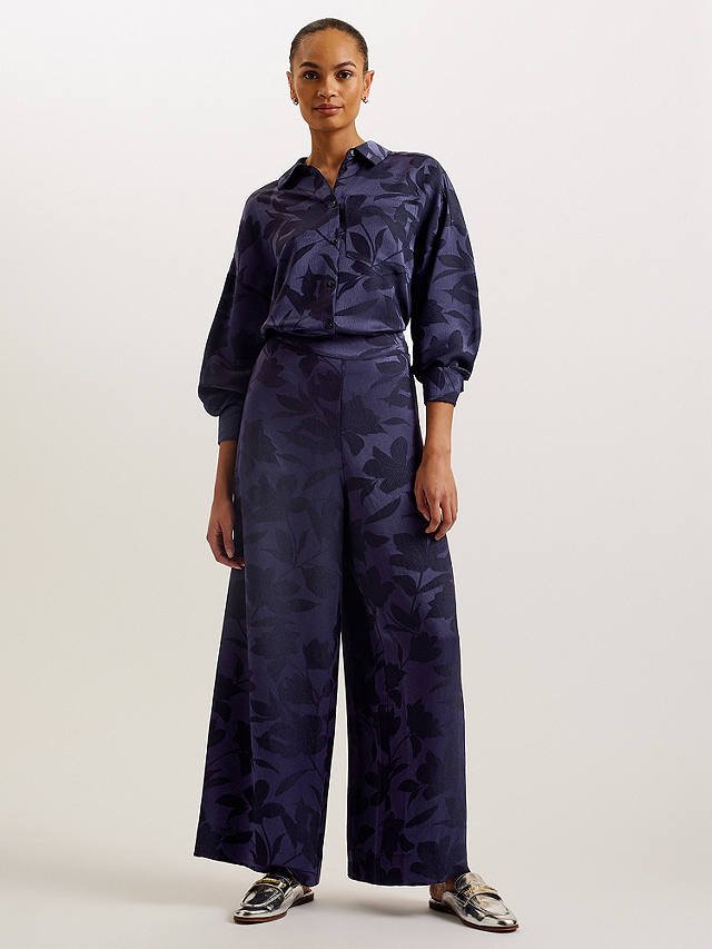 Ted Baker Maurah Jacquard Floral Wide Leg Trousers, Navy
