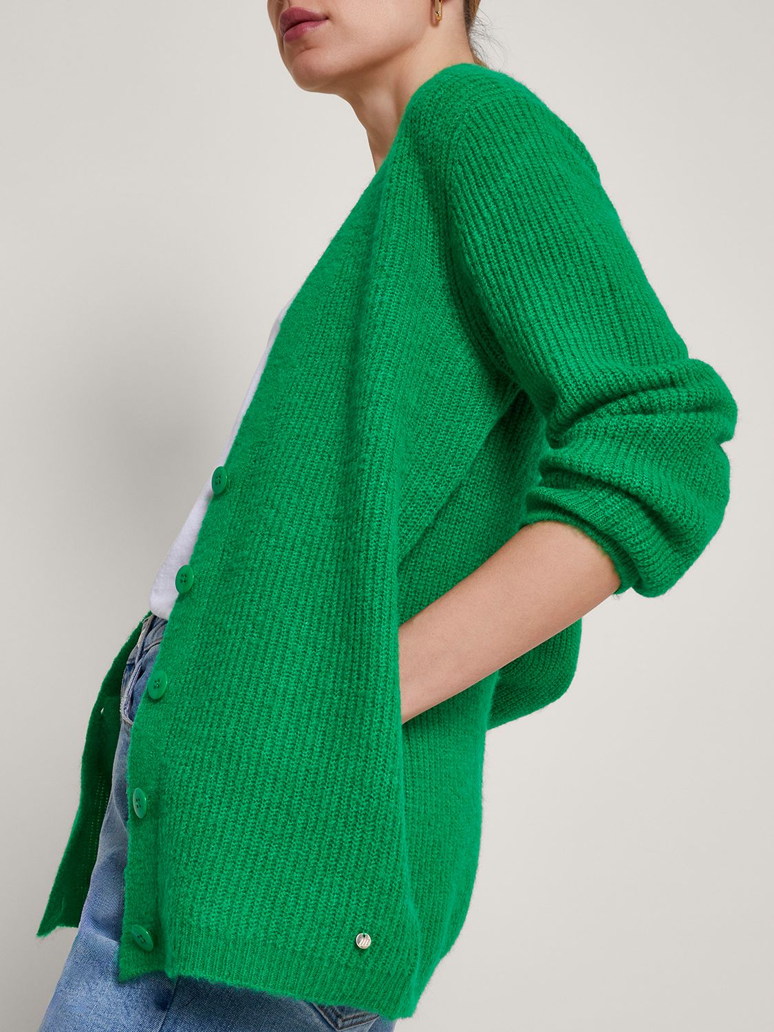 Buy Monsoon Sula Supersoft Rib Knit Cardigan, Green Online at johnlewis.com