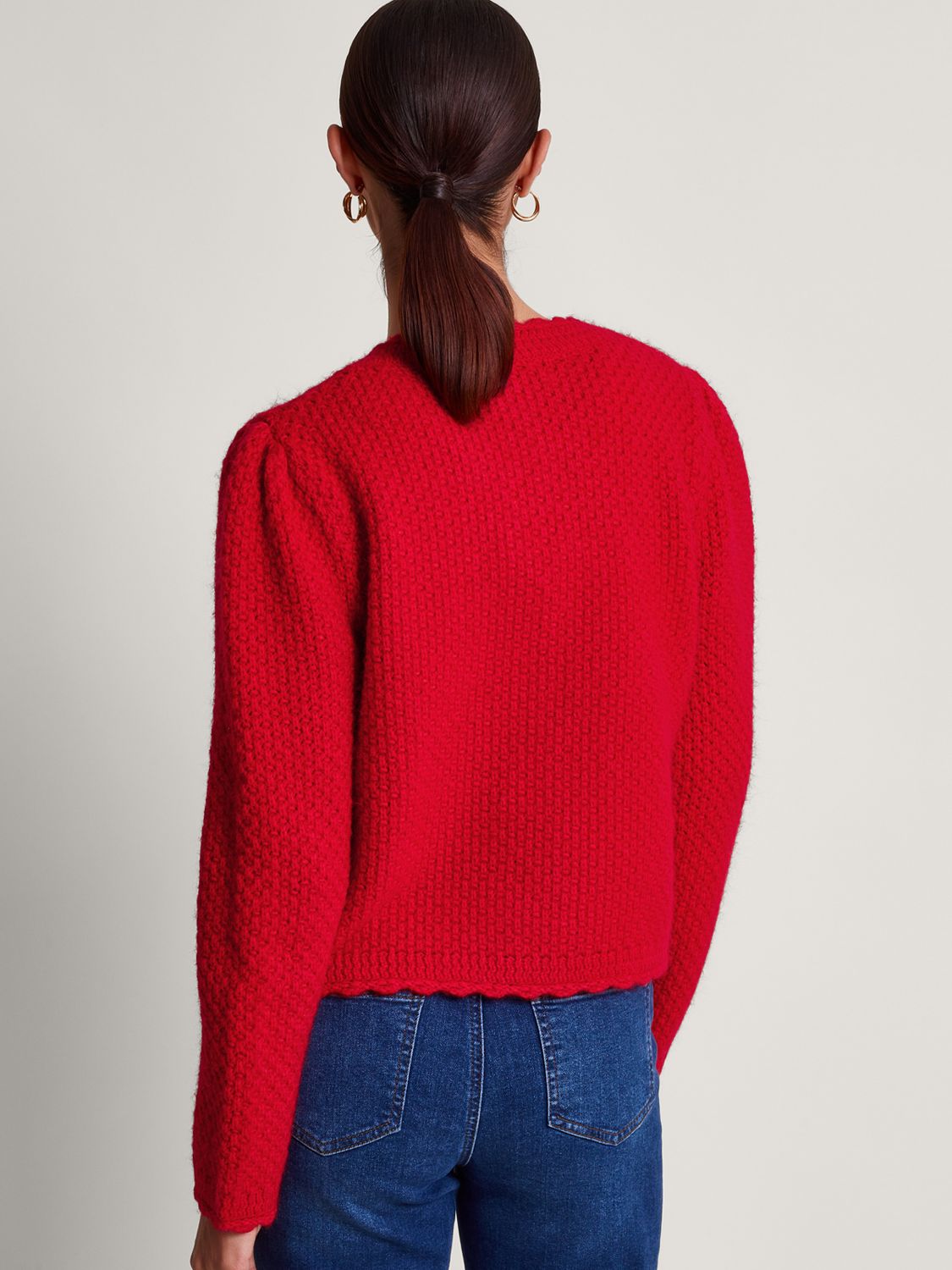 Monsoon Suki Stitch Knit Cardigan, Red at John Lewis & Partners