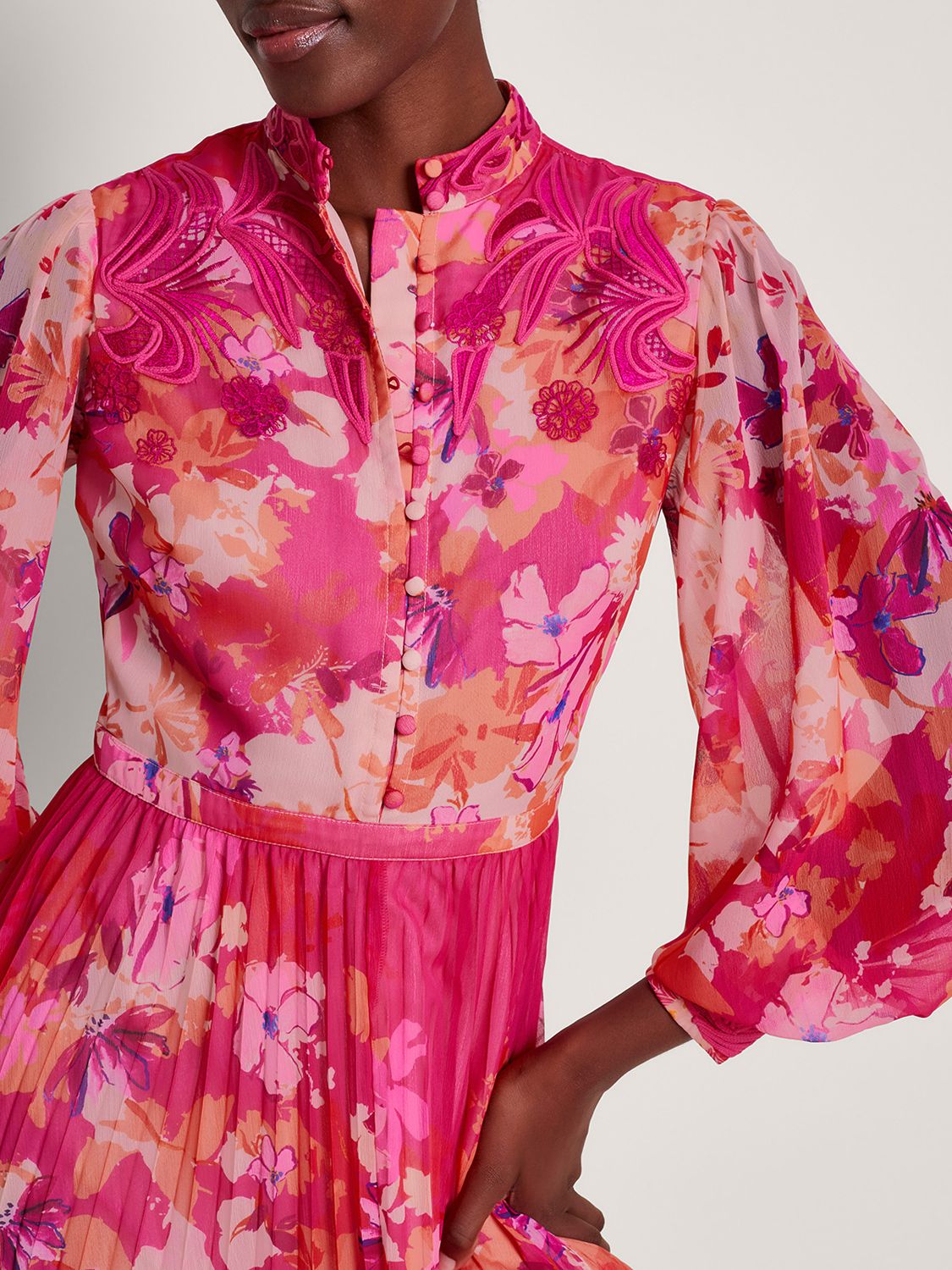 Buy Monsoon Floryn Floral Print Pleated Midi Dress, Pink/Multi Online at johnlewis.com