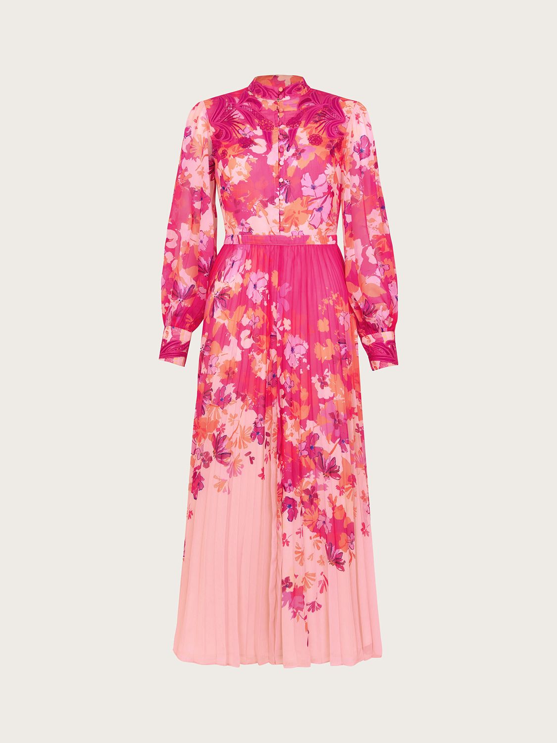 Buy Monsoon Floryn Floral Print Pleated Midi Dress, Pink/Multi Online at johnlewis.com