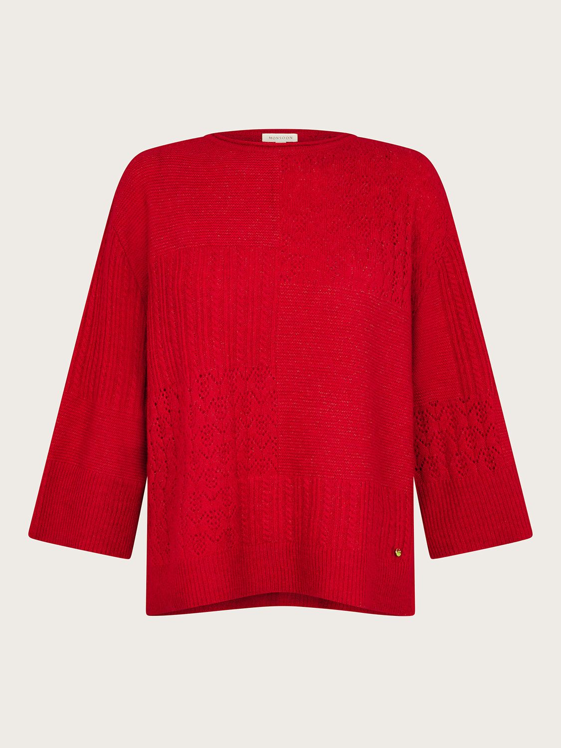Monsoon San Supersoft Mixed Texture Jumper, Red, S