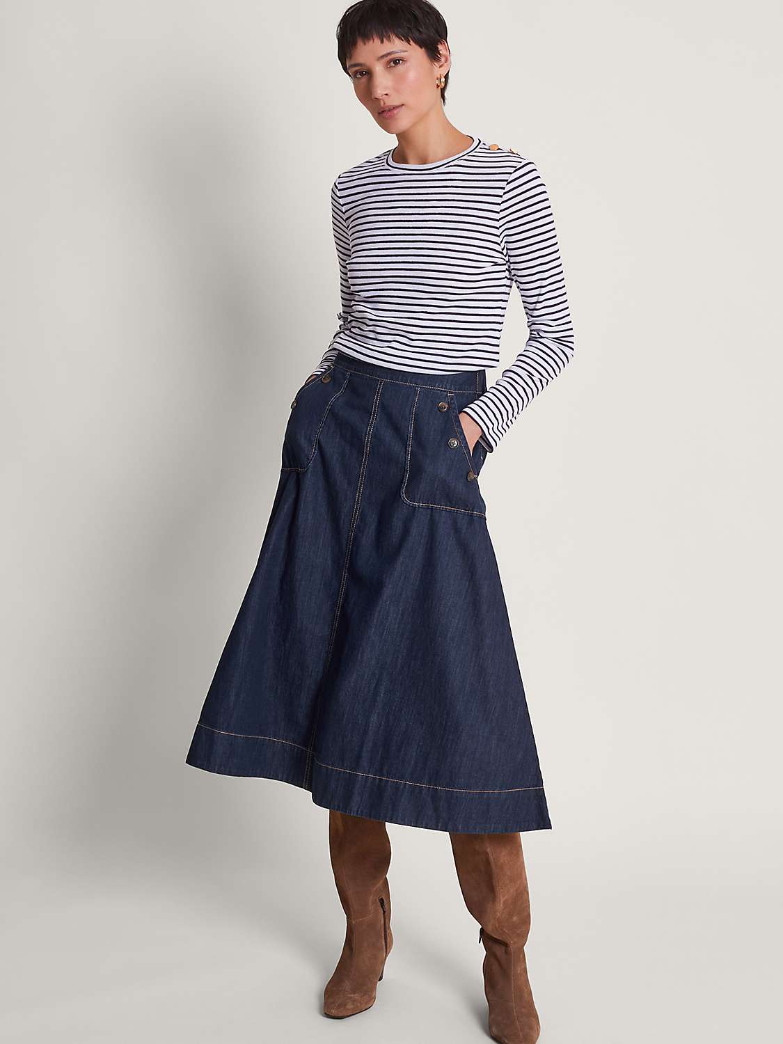 Buy Monsoon Harper Midi Denim Skirt, Denim Blue Online at johnlewis.com