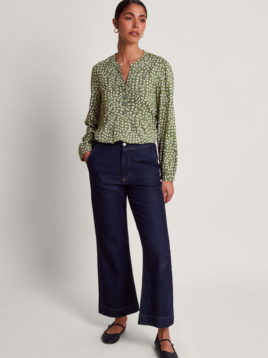 Buy Monsoon Sancha Ditsy Floral Top, Green Online at johnlewis.com