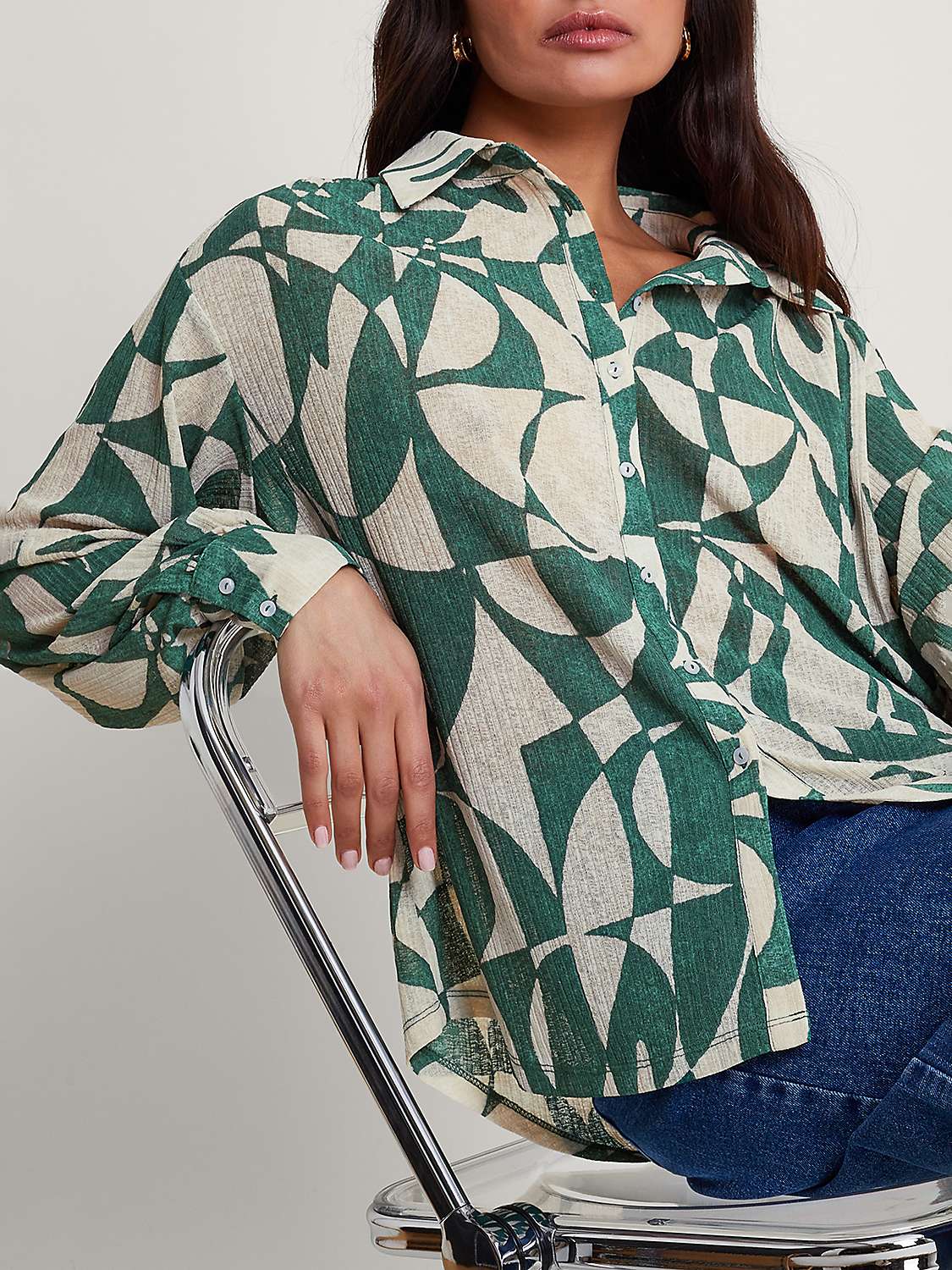 Buy Monsoon Print Long Sleeve Shirt, Green Online at johnlewis.com