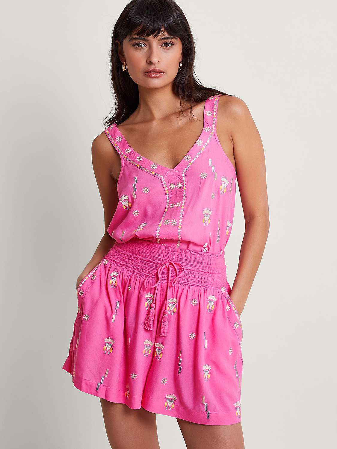 Buy Monsoon Kiran Embroided Shorts, Pink Online at johnlewis.com