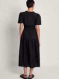 Monsoon Lorena Cotton Ruffle Detail Midi Dress, Black