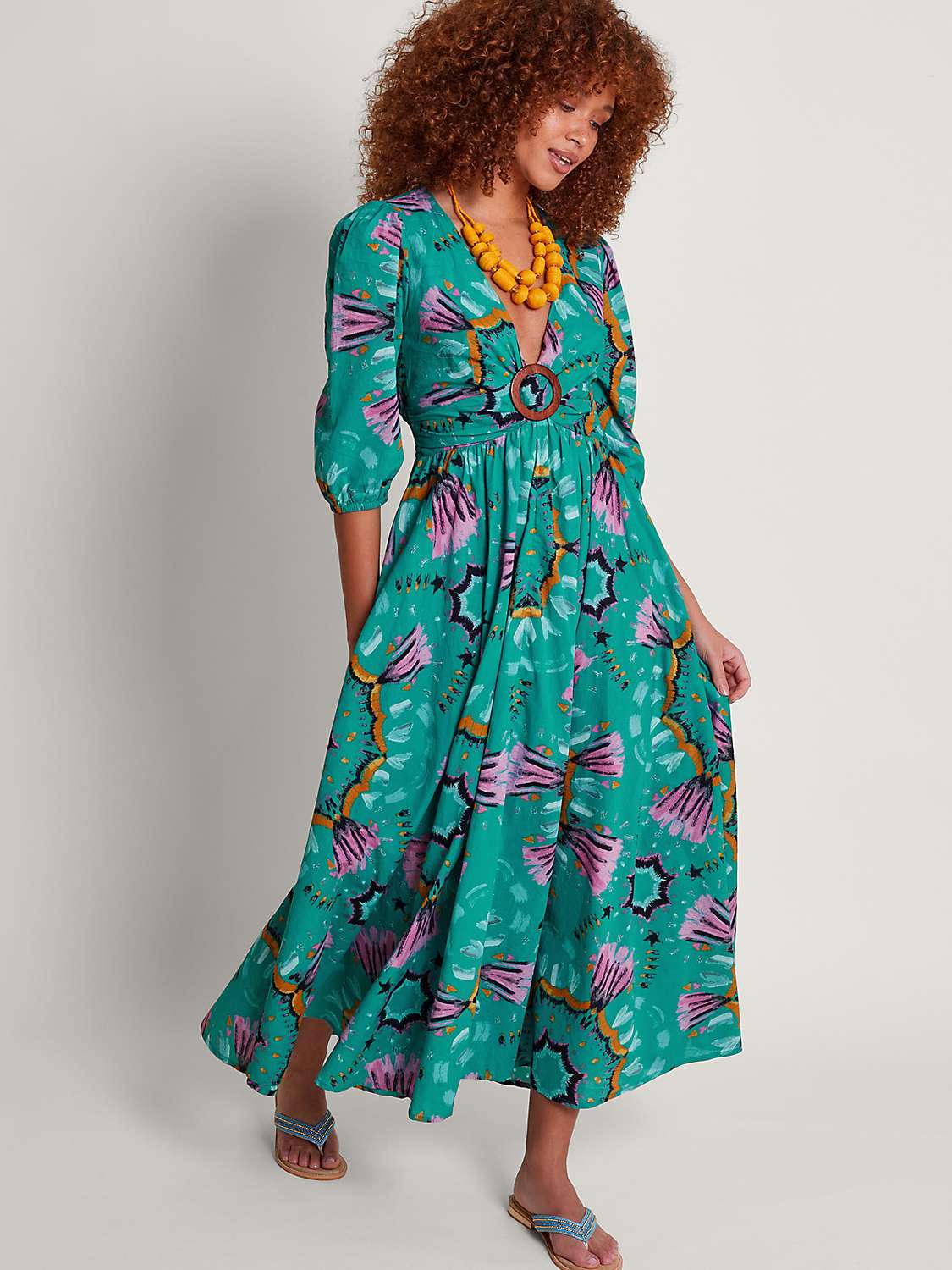 Buy Monsoon Allegra Ecovero Ring Dress, Teal/Multi Online at johnlewis.com