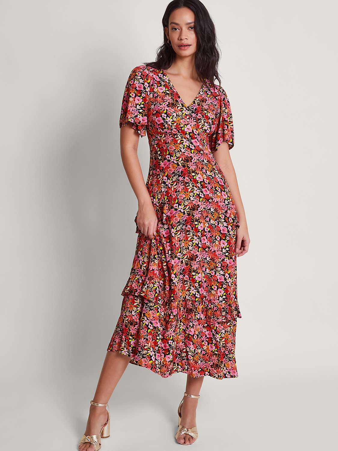 Buy Monsoon Julieta Layered Midi Floral Dress, Multi Online at johnlewis.com