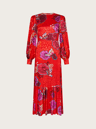 Monsoon Esme Floral Tea Dress, Red/Multi