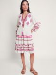 Monsoon Catia Embroidered Kaftan Dress, White/Multi