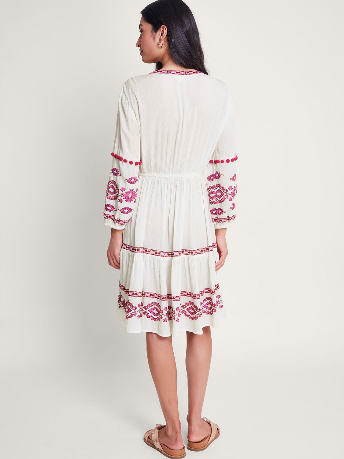 Monsoon Catia Embroidered Kaftan Dress, White/Multi, S