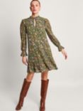 Monsoon Crinkle Fabric Mini Dress, Khaki/Multi