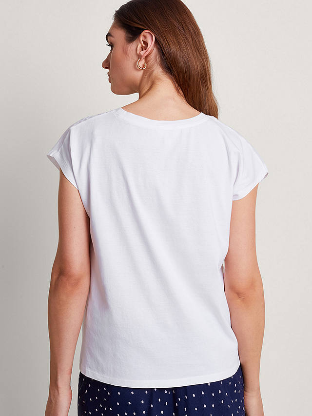 Monsoon Garcia Cutwork Cotton T-shirt, White
