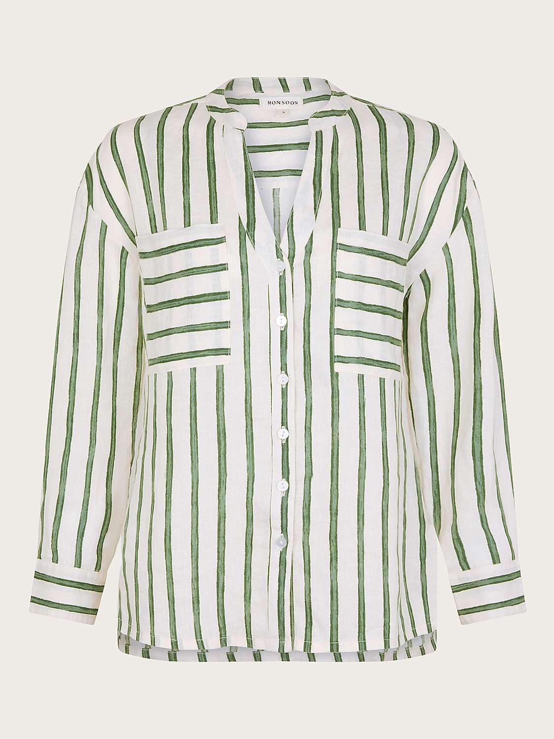 Buy Monsoon Santana Striped Linen Shirt, Green/Ivory Online at johnlewis.com