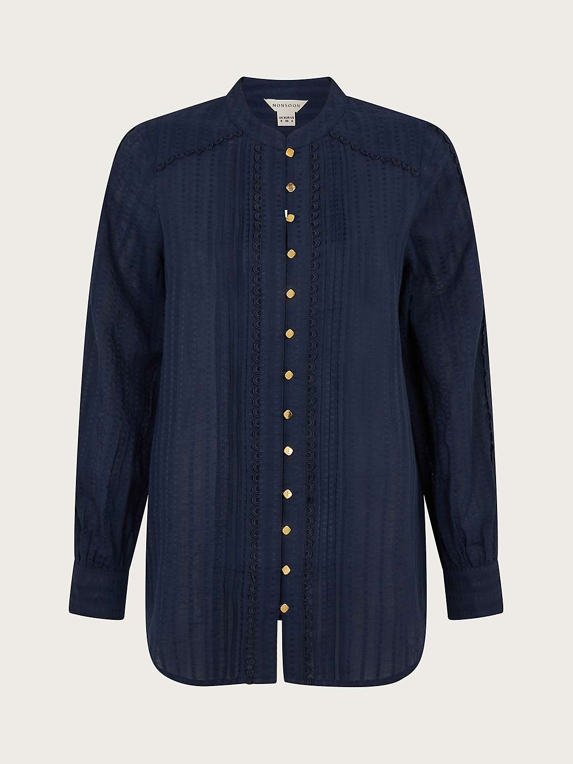 Buy Monsoon Evelyn Cotton Scallop Shirt, Navy Online at johnlewis.com
